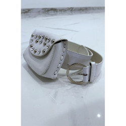 Ceinture blanche en simili brillant et pochette à strass et clou