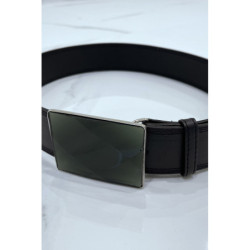 Ceinture noire large à boucle en verre rectangle