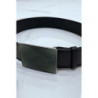 Ceinture noire large à boucle en verre rectangle
