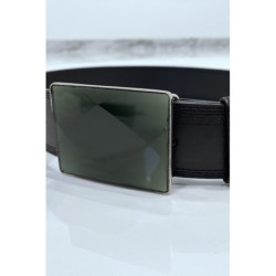 Ceinture noire large à boucle en verre rectangle