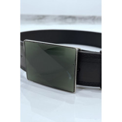 Ceinture noire large à boucle en verre rectangle