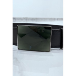 Ceinture noire large à boucle en verre rectangle