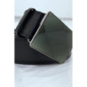Ceinture noire large à boucle en verre rectangle