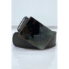 Ceinture noire large à boucle en verre rectangle