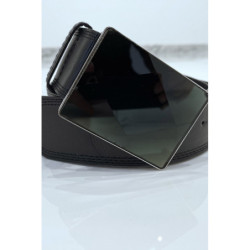 Ceinture noire large à boucle en verre rectangle