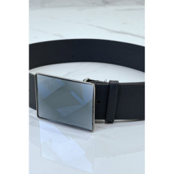Ceinture grise large à boucle en verre rectangle