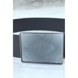 Ceinture grise large à boucle en verre rectangle