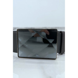 Ceinture grise large à boucle en verre rectangle