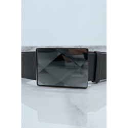 Ceinture grise large à boucle en verre rectangle
