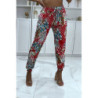 Pantalon fluide rouge à motif floral a-14