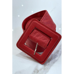 Ceinture rouge style matelassé boucle carrée