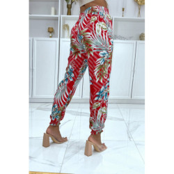 Pantalon fluide rouge à motif floral a-14