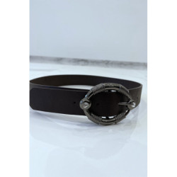 Ceinture marron à boucle ovale avec strass
