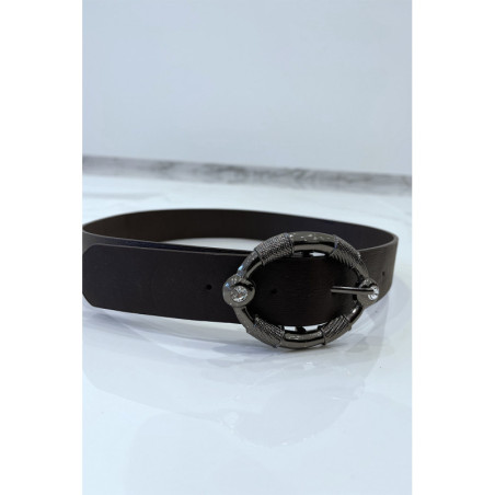 Ceinture marron à boucle ovale avec strass