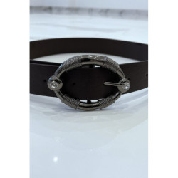 Ceinture marron à boucle ovale avec strass
