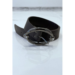 Ceinture marron à boucle ovale avec strass