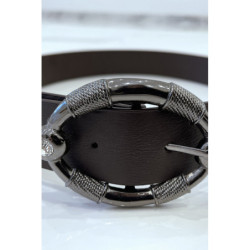 Ceinture marron à boucle ovale avec strass