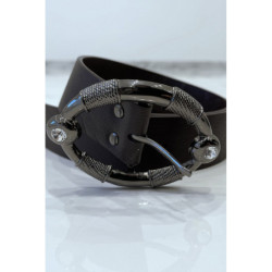 Ceinture marron à boucle ovale avec strass
