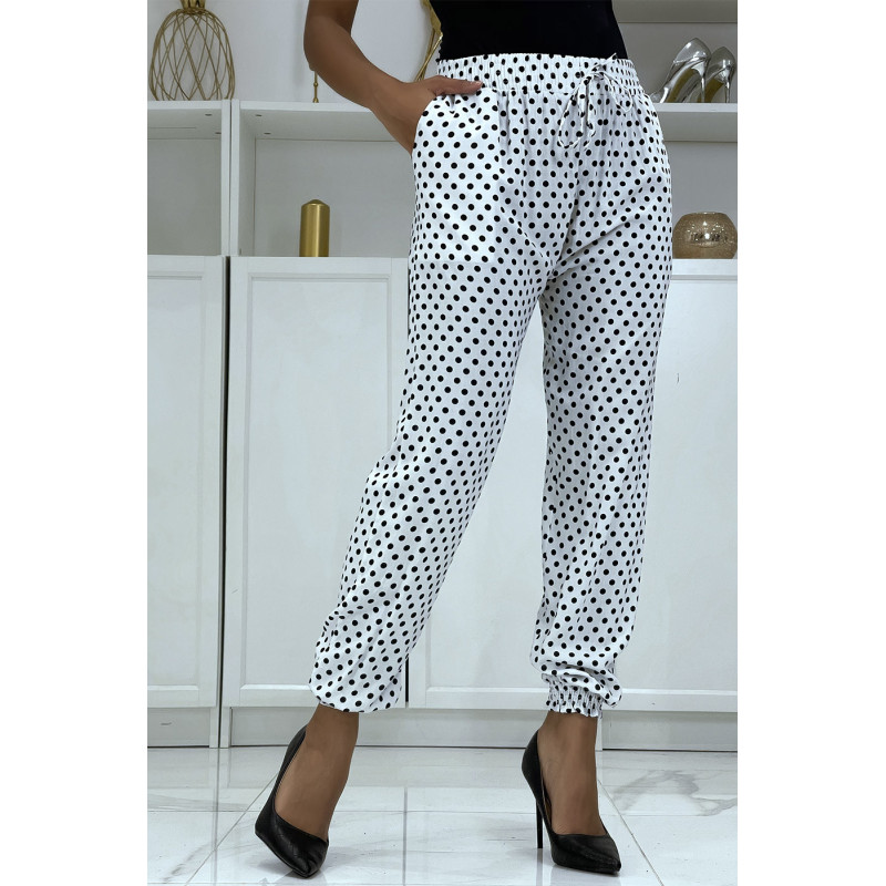 Pantalon fluide blanc à pois A-5