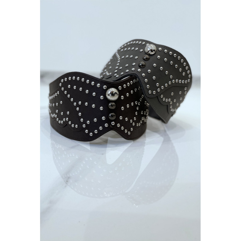 Ceinture à clou en simili cuir marron style bohème rock