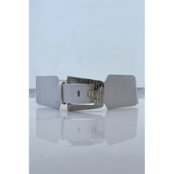 Grosse ceinture blanche bi-matière à bride métallisée et strass