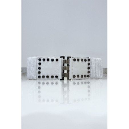 Ceinture blanche avec élastique et paillettes. Ceinture femme