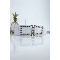 Ceinture blanche avec élastique et paillettes. Ceinture femme
