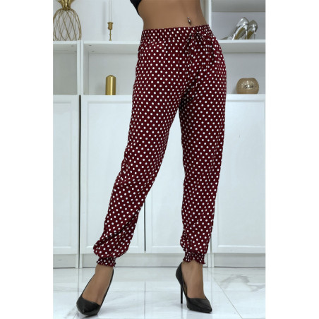 Pantalon fluide bordeaux à pois A-5