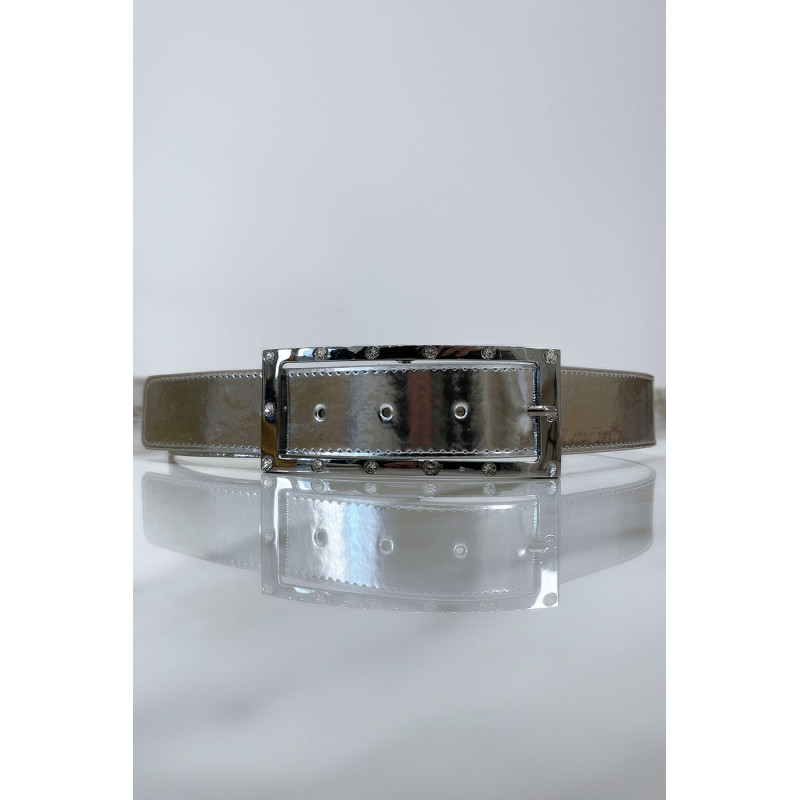 Ceinture argenté avec boucle rectangle strass et argenté