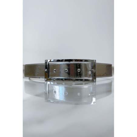 Ceinture argenté avec boucle rectangle strass et argenté