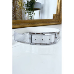 Ceinture argenté avec boucle rectangle strass et argenté