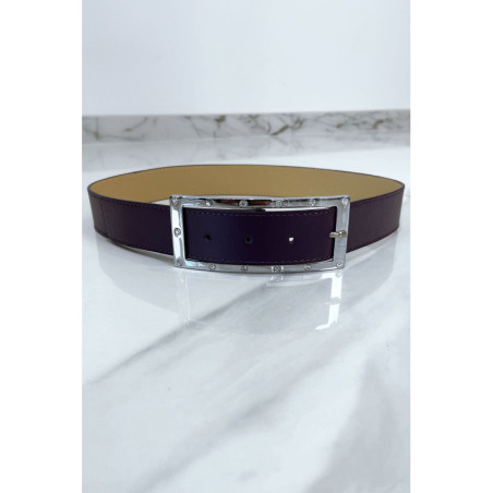 Ceinture violette avec boucle rectangle strass et argenté