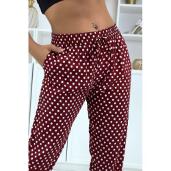 Pantalon fluide bordeaux à pois A-5