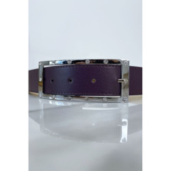 Ceinture violette avec boucle rectangle strass et argenté