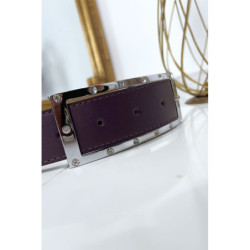Ceinture violette avec boucle rectangle strass et argenté