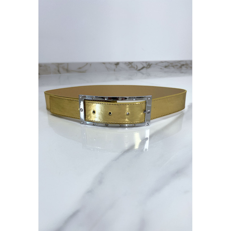 Ceinture doré avec boucle rectangle strass et argenté