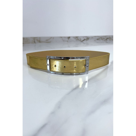 Ceinture doré avec boucle rectangle strass et argenté