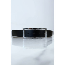 Ceinture noire avec boucle rectangle strass et argenté