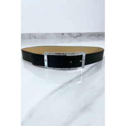 Ceinture noire avec boucle rectangle strass et argenté