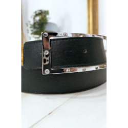 Ceinture noire avec boucle rectangle strass et argenté