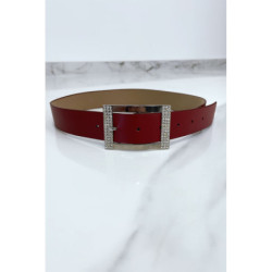 Ceinture bordeaux avec boucle rectangle strass et argenté