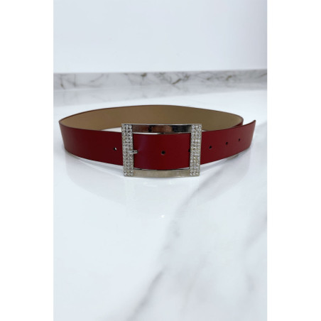 Ceinture bordeaux avec boucle rectangle strass et argenté