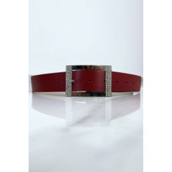 Ceinture bordeaux avec boucle rectangle strass et argenté