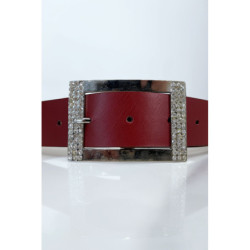 Ceinture bordeaux avec boucle rectangle strass et argenté