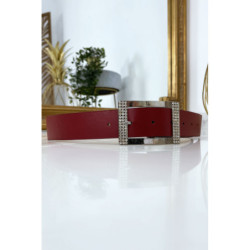 Ceinture bordeaux avec boucle rectangle strass et argenté