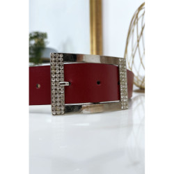 Ceinture bordeaux avec boucle rectangle strass et argenté