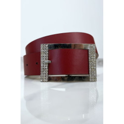 Ceinture bordeaux avec boucle rectangle strass et argenté