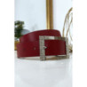 Ceinture bordeaux avec boucle rectangle strass et argenté