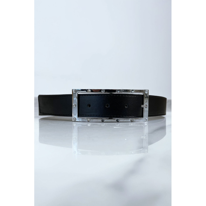 Ceinture verte avec boucle rectangle strass et argenté