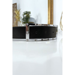 Ceinture verte avec boucle rectangle strass et argenté